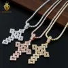 Testeur de diamants Moissanite, bijoux 3 rangées, Baguette Hip Hop pour hommes, ton argent Sterling, grand pendentif croix creuse