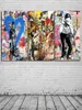 3 painéis Banksy Collage Graffiti art Chaplin Pintura a óleo moderna em tela impressa Decoração de arte de parede para sala de estar emoldurada U4109941