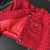 Högkvalitativ chic höst Winter Red Woolen kortjacka kappa söta mode kvinnor o nacke enstaka bröst tweed väv beskurna toppar 230226