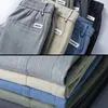 Men's Pants Men Drawstring Elastic Waist Pockets Straight Slim Slightly Strechy Ankle Length Mid Long Trousers