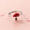 クラスターリングかわいい滴下赤いキノコオープンスターリング925シルバージュエリーダイヤモンドは女性用ガールギフトアクセサリー204Oのために調整可能