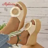 Aphixta bege verão 9cm cunha saltos chinelos mulheres boêmio girassol mulers 4cm plataforma sandálias tamanco sapato slides plus size 43 240228