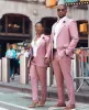 Suits Hot Couples British Pink Costume Homme Mens Suits 2 Pcs Groomsmen Wedding Tuxedos Terno Masculino Slim Fit Prom (Jacket+Pants)