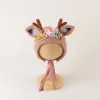 Photography Vintage Newborn Wool Felt Deer Bonnet Cute Cartoon Simulation Flower Hat Newborn Photography Props Soft Animal Hat Photo Shoot