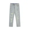 American Street, European and American High Street Distressed Jeans, Male Niche Hip-hop Style Loose Straight Leg Patchwork Pants