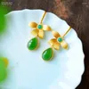 Boucles d'oreilles pendantes en jaspe papillon, vert frais foncé, goutte d'eau naturelle, longue et élégante pour femme