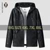 Winter Leder Jacke Männer Bomber Oversize Mit Kapuze Motorrad Jacken Plus Größe Zipper Mantel Schwarz Männlich Graben Casual 240228