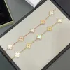 Designer Van cl-ap Five flowered four leaf clover bracelet for male and female couples 18k rose gold fan the same style as white Fritillaria red chalcedony 9LQJ