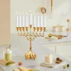 Portacandele Menorah in metallo Candelabro Religioni Candelabri da tavolo 9 rami Supporto per tavolo da pranzo decorativo