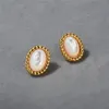 Boucles d'oreilles françaises géométriques ovales, fritillaire blanche naturelle, agate noire, aiguille en argent S925, simples torsions de pâte frite, boucles d'oreilles tissées pour femmes