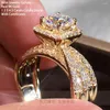 Cluster ringen echte 9K massief goud vrouwen bruiloft verjaardag verlovingsfeest ring 0,5 1 2 3 4 5 Ct ronde Moissanite Diamond Crown trendy