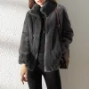 Ceketler Kış Bayanlar Casus Case Ceket Moda Moda Kadınlar Kısa Stand Yakası Femme Çift Kürekli Ceket Kürk Kürk Sıcak Ceket