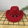 Baskar unisex western cowboy hink hatt höst vinter herr metall bälte breda brim retro topper jazz ull kvinnor mössa