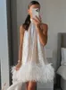 Sequin Shoulder Feather Hanger Womens Mini Dress Sleeveless Backless Loose Short Skirt 2024 Fashion Womens Night Vest 240229