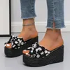 Sandals Ladies Fashion Summer Bow Floral Fabric Wedge Heel Open Toe