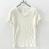 Summer 100% Cotton T-shirt Men V-neck Solid Color Casual T Shirt Basic Tees Plus Size Short Sleeve Tops Y2449 240227