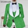 Abiti Gwenhwyfar Jacquard Champagne Abito da uomo 2022 Scialle Risvolto Slim Fit Giacca + gilet + pantaloni per la cerimonia nuziale Sposo Uomo d'affari Smoking del partito