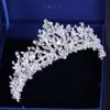 Barock Luxus Strass Perlen Herz Braut Tiara Krone Silber Kristall Diadem Schleier Tiaras Hochzeit Haarschmuck Kopfschmuck C192709