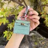 Designer Creativity Car Keychain Coin Purse Pendant Charm Jewelry Keyring Holder PU Leather Flower Grid Metal Key Chain 6B41