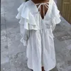 Robes d'automne pour filles, en coton et lin, confortable, en dentelle, feuille de Lotus, princesse, ligne a, à la mode, pour enfants, 2024