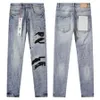 Designer Men's Jeans European och American High Street trendiga varumärke Högkvalitativt brev Tryckt Blue Slim Fit Overdimensionerade leggings