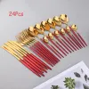 Sets Zoseil Cutlery Set in Red and Gold Stainless Steel 24 Pcs Dinnerware Set in Flatware Kitchen Dinner Mmirror Stainless Steel