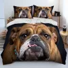 Set Cartoon Pitbull Dog Comporter Bedding Set, täcke omslagsbäddsuppsättning Kunnsskyddskudde, kung queen size sängkläder för vuxen barn