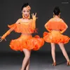 Stage Wear Enfants Gland Robe de danse latine Sequin Filles Costume pour la compétition Enfants Moderne Salle de bal Dancewear