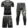 Set MMA BJJ Tuta da uomo Pantaloncini da boxe Camicia di compressione Pantaloni Tuta sportiva Palestra Fitness Rashguard Muay Thai Jiu Jitsu Abbigliamento sportivo