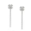 Brincos de designer removíveis com borlas de trevo para mulheres em prata esterlina com diamantes reproduções oficiais 925 joias de marca de prata com caixa 039