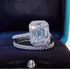 Ringar bröllopsringar Emerald Cut 2CT Lab Promise Ring Set Silver Engagemen T Moissanite Weding for Women Bridal Jewelry Y0723 240229