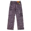 Mens Purple Designer Jeans Fashion Distressed Ripped Bikers Hole Denim Straight Fashion Streetwearembroidered Slim Fit High Street Jeans