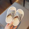 Slipper Summer Childrens Slide Girls Water Diamond Beach Shoes Frasnable Flash Cross Belt Princess Shoes Most Soft Sandals J240228