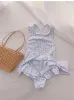 Swimwear deer jonmi 2023 Summer Korean Style Baby Girls Cute Swimwear Backless Bowknot Ruffles Beach Bikini Toddlers Children Swimsuits