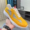 Designer Americas Cup Shear Sneakers Sneaker giallo in pelle gialla piatto piatto a maglie bianca nera in nylon casual camminata all'aperto