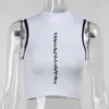 Débardeurs pour femmes Hirigin Lettre Imprimé Blanc Crop Top Streetwear Gilet O Cou Sans Manches Débardeurs Graphiques Chemises D'été Femmes 2024