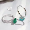 18k gold Vintage Emerald topaz Diamond Rings For Women Genuine Jewelry Wedding Anniversary Resizable Rings Gift Wholesale 240228