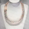 Iced Out Two Tone Vvs Moissanite Necklace 925 Sterling Silver Rose Gold Plated Big Huge 18mm Cuban Link Moissanite Chain