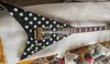 Randy Rhoads White Polka Dot Black Concorde V Guitarra Elétrica Floyd Rose Tremolo Bridge Locking Nut Switch On Side Gold Hardware Rosewood Fingerboard Block Inlays