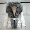 Coats Lagabogy 2023 Top Quality Hood Puffer Jacket Large Real Fox Fur Winter Women Down Coat Female Warm Loose Luxury Waterproof Parka