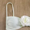 Kadın Mayo Seksi Çiçek Bandeau Thong Bikini 2024 Kadın Dantel Up Mayolar Yüzme Mavisi Takım elbise Brezilya Bikinis Seti Mujer Biquini