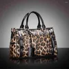 Borse da sera Motingsome Retro Leopard Print Donna Bagf Borse a tracolla di lusso in vera pelle e portamonete Borsa grande Boston 2024 Inverno