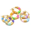 Boucles d'oreilles créoles en acier inoxydable, 1 paire, trois couleurs, émail ovale, pour femmes classiques, cadeaux pour filles, bijoux à la mode, vente en gros en vrac