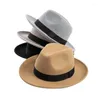 Bérets Simple européen américain garder au chaud automne hiver grande taille Fadora chapeau femmes hommes Cowboy large bord mode Jazz Panama feutre