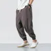 Byxor 2023 Summer Mens Linen Pants Men Streetwear Loose Casual Jogging Trousers Harem Pants Harajuku Overdimensionerade Male Sweatpants 5xl