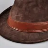 2024 Winter Echtes Leder Top Hüte Für Männer Frauen Britische Herren Breite Krempe Stetson Fedoras 55-60 cm Ausgestattet braun Gorra Männlich 240221