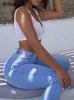 Azul cintura alta queimado jeans mulheres casual estiramento magro perna larga sexy hip elevador bell bottom mãe calças streetwear y2k jean calças 240219