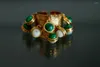 Cluster Rings Europe And The United States Minority Natural Malachite Glass Pearl Multi-pendant Open Ring