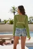 Pull femme Col rond décontracté Pull à manches longues Pull surdimensionné cousu avec des pulls à col rayé au crochet lâche Pulls tricotés à la main pour femmes