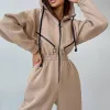 Polos Hoodie Jumpsuit Женщины элегантный длинное рукав с одним кусочком теплый комбинезон женский комбинезон на молнии на молнии